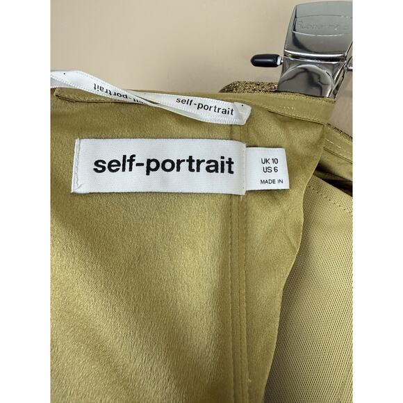 Self-Portrait Gold Metallic Jacquard Mini Dress Cocktail Formal Holiday Size 6 - Picture 9 of 16